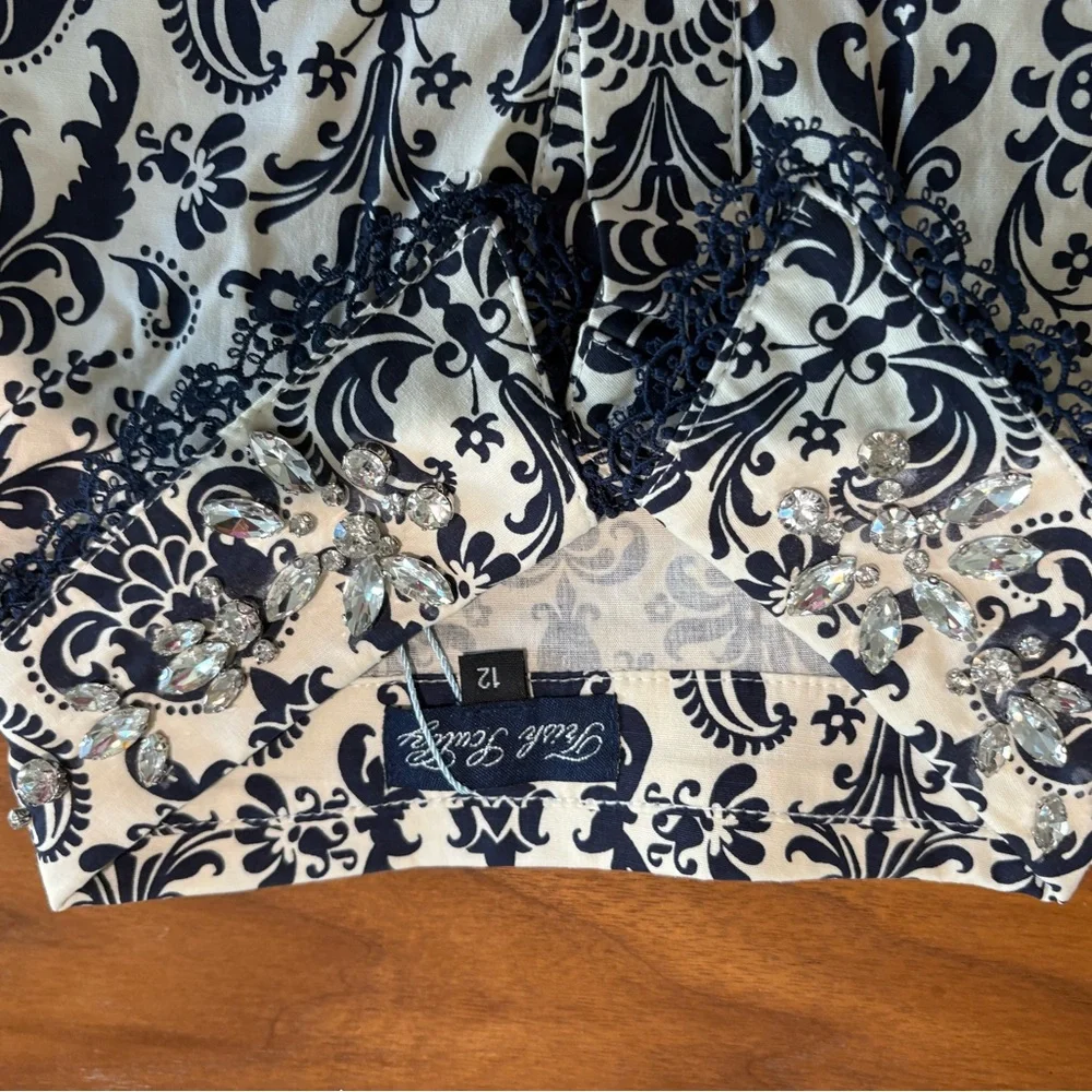 Trish Scully Constance Dress Long Sleeve Patterned in Navy and White - Picture 8 of 9